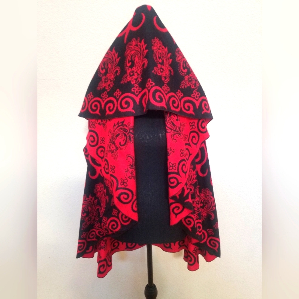Elegant Black and Red Poncho
